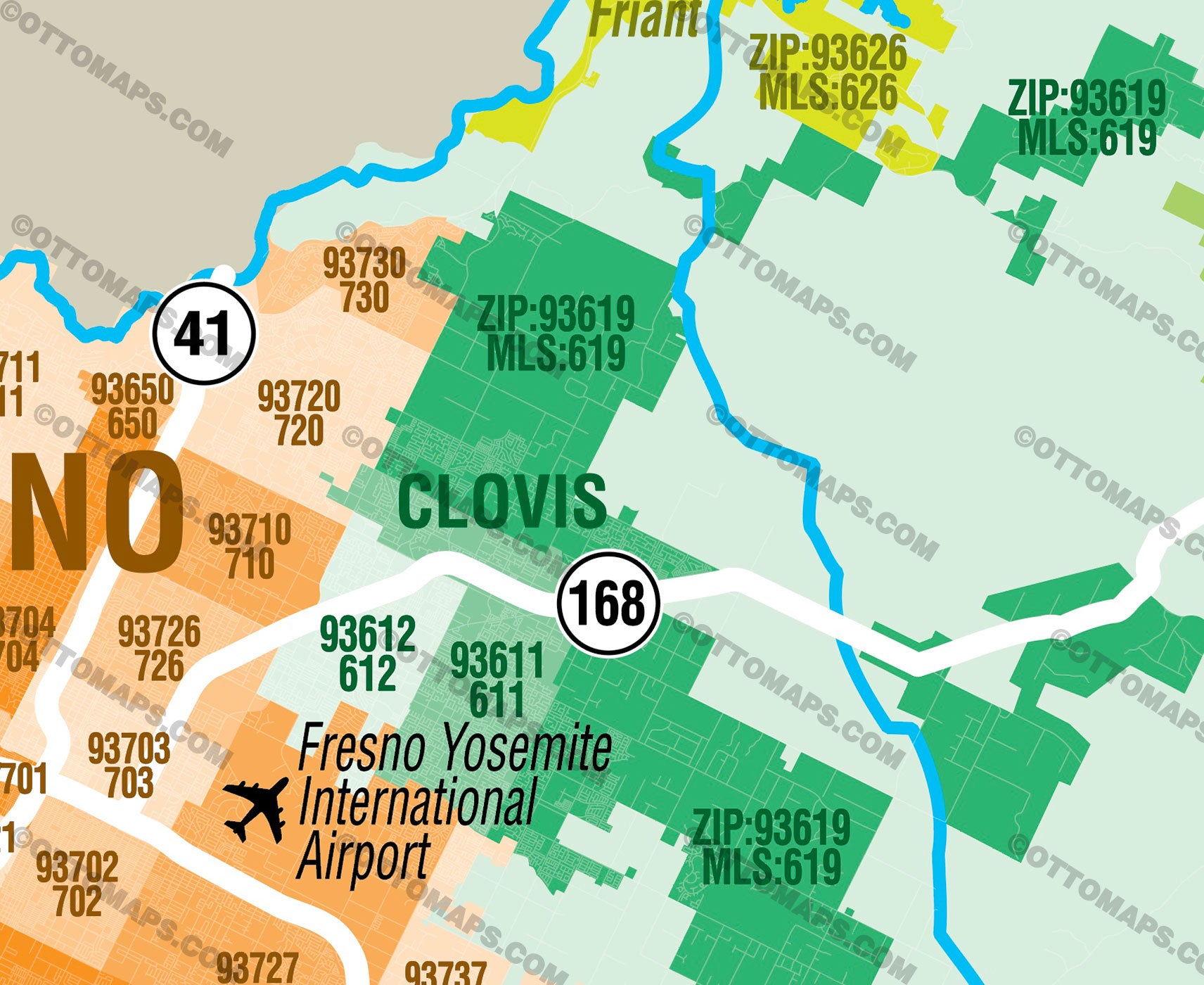 Fresno County Combo Map - Zip Codes and MLS Areas