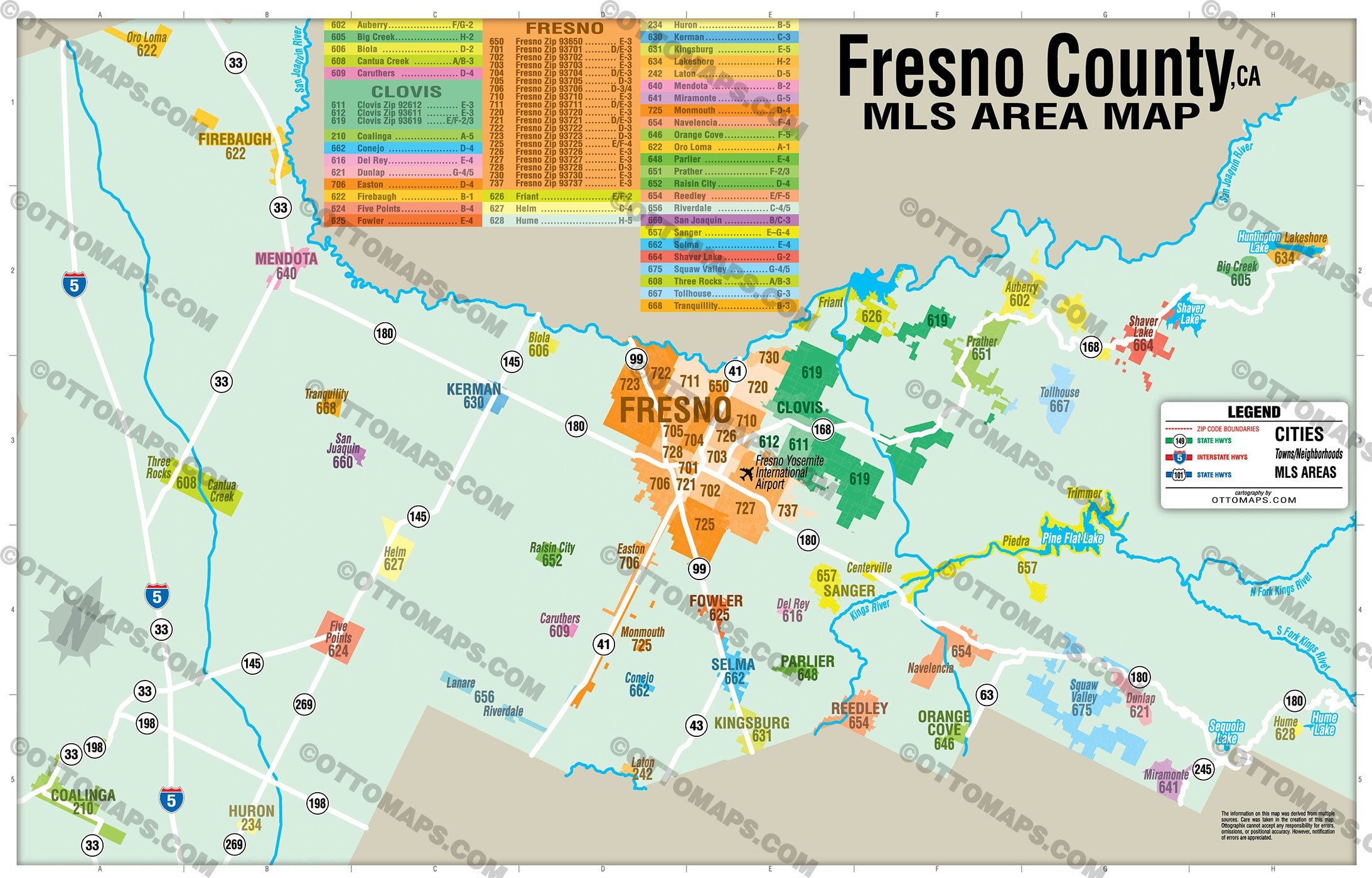 Fresno County MLS Area Map - PDF, editable, royalty free