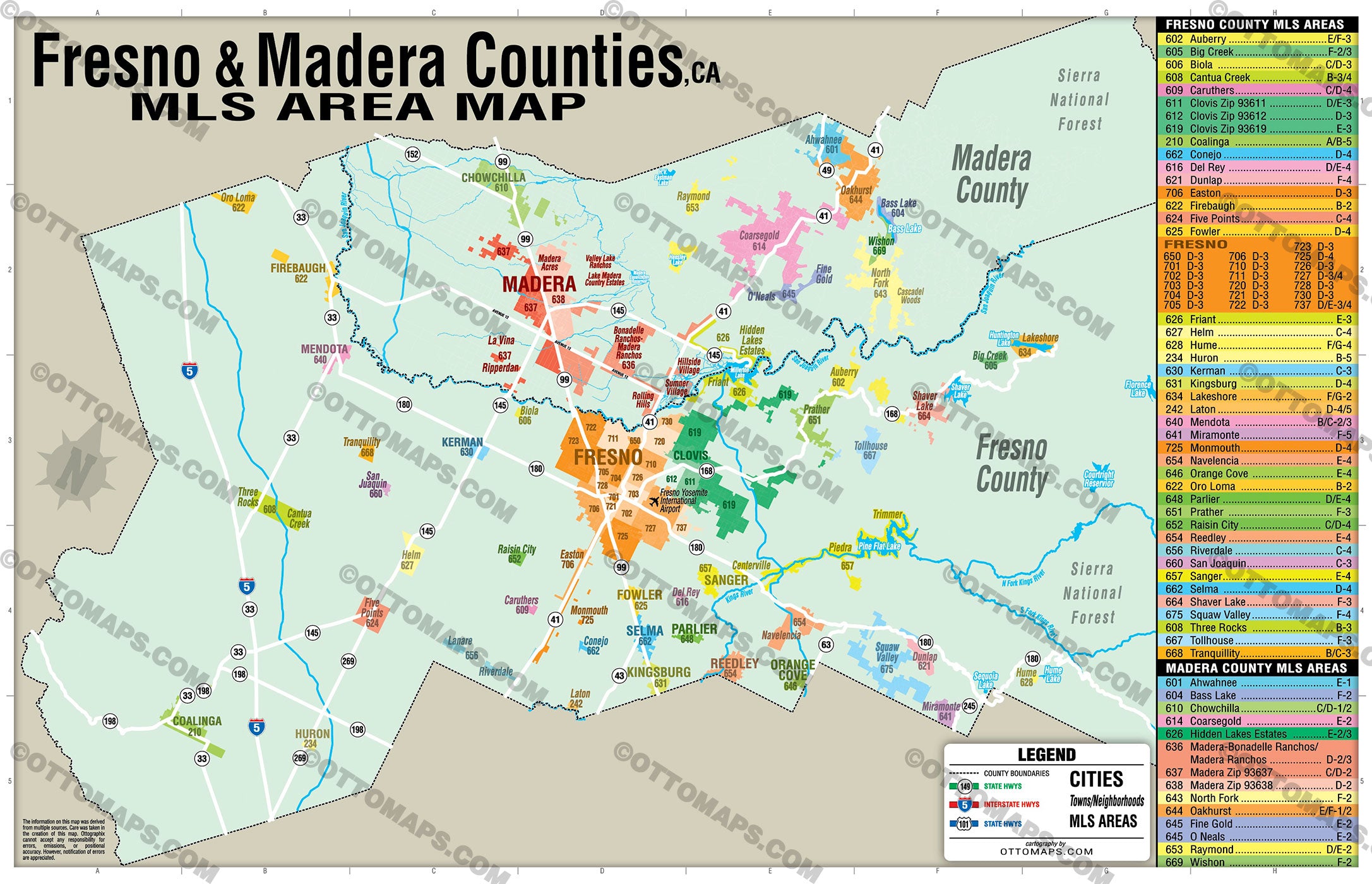 Madera and Fresno Counties MLS Area Map - PDF, editable, royalty free