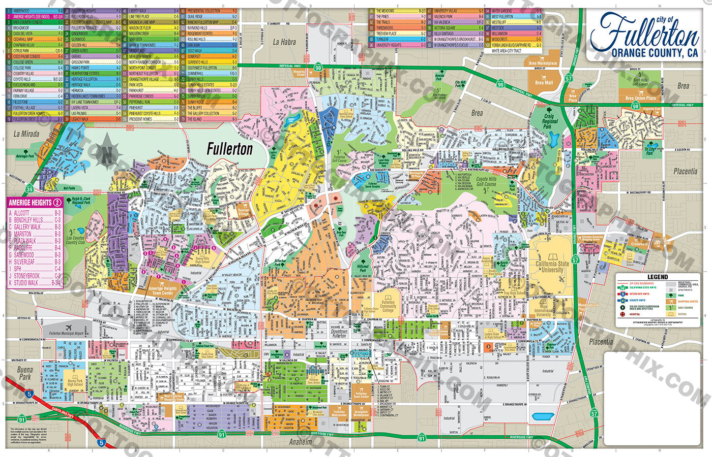 Fullerton Map, Orange County, CA