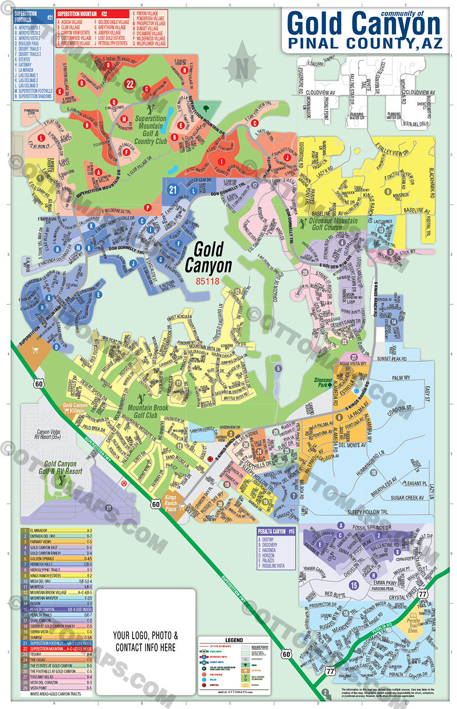 Gold Canyon Map, Pinal County, Arizona - FILES - PDF and AI, editable, vector, royalty free