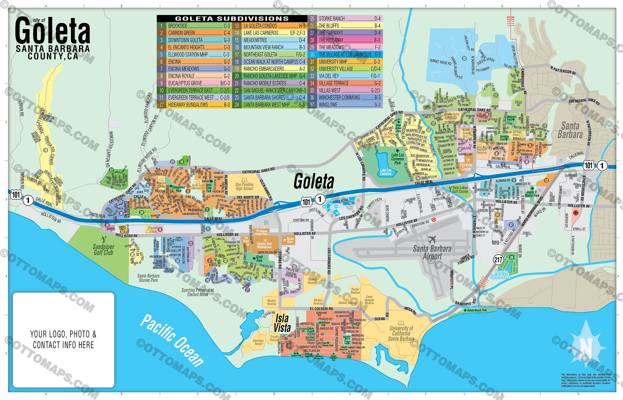 Goleta Map, Santa Barbara County, CA - FILES - PDF and AI, editable, vector, royalty free