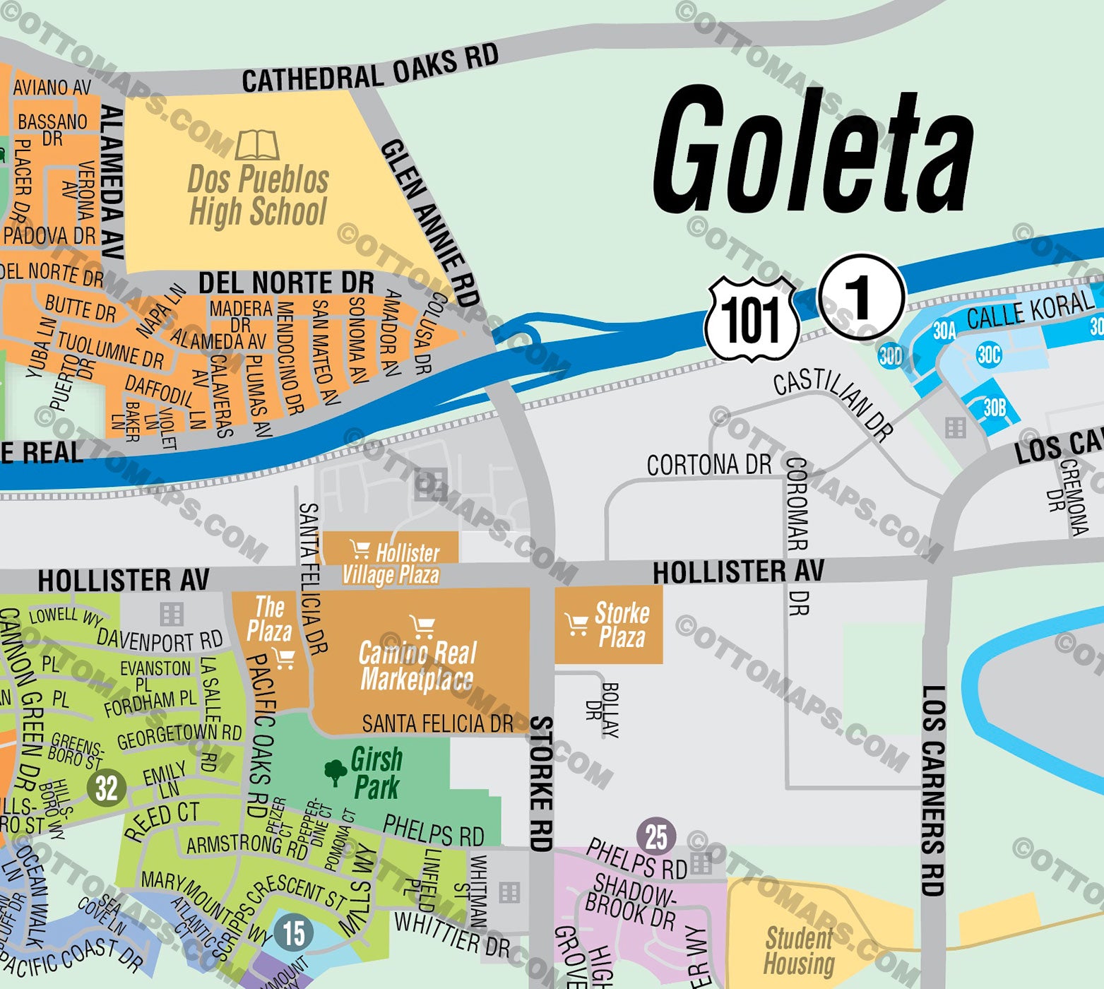 Goleta Map, Santa Barbara County - PDF, editable, royalty free