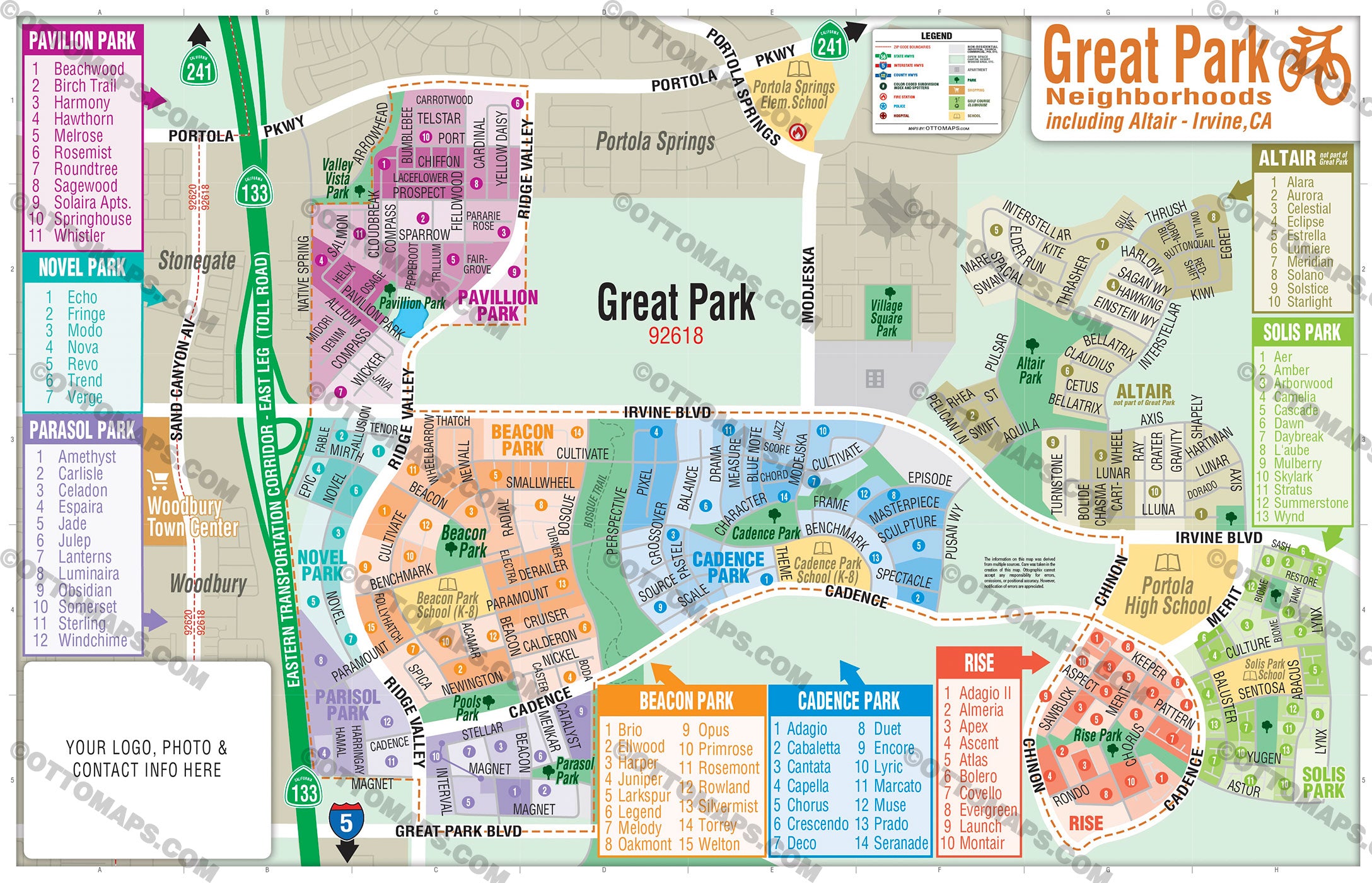 Great Park Map, Irvine, CA - includes Altair