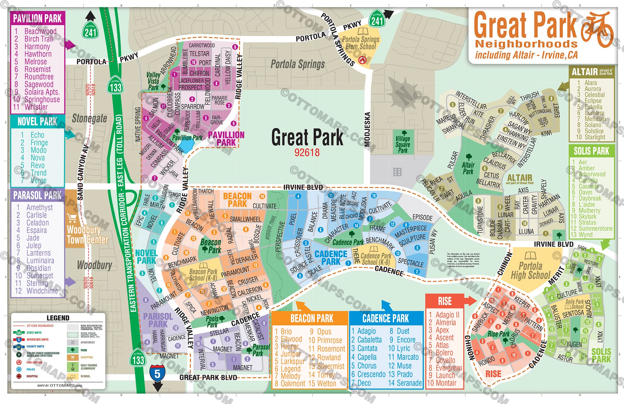 Great Park Map, Irvine, CA - includes Altair