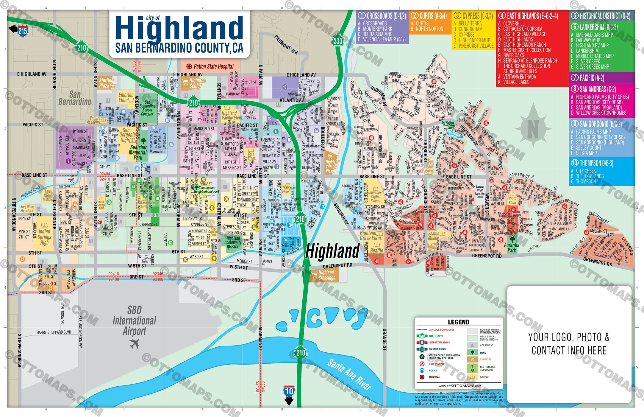 Highland Map, San Bernardino County, CA - FILES - PDF and AI, editable, vector, royalty free