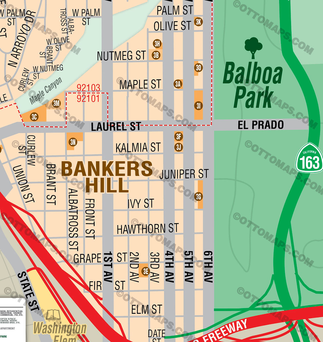 Hillcrest and Bankers Hill Map - PDF, editable, royalty free