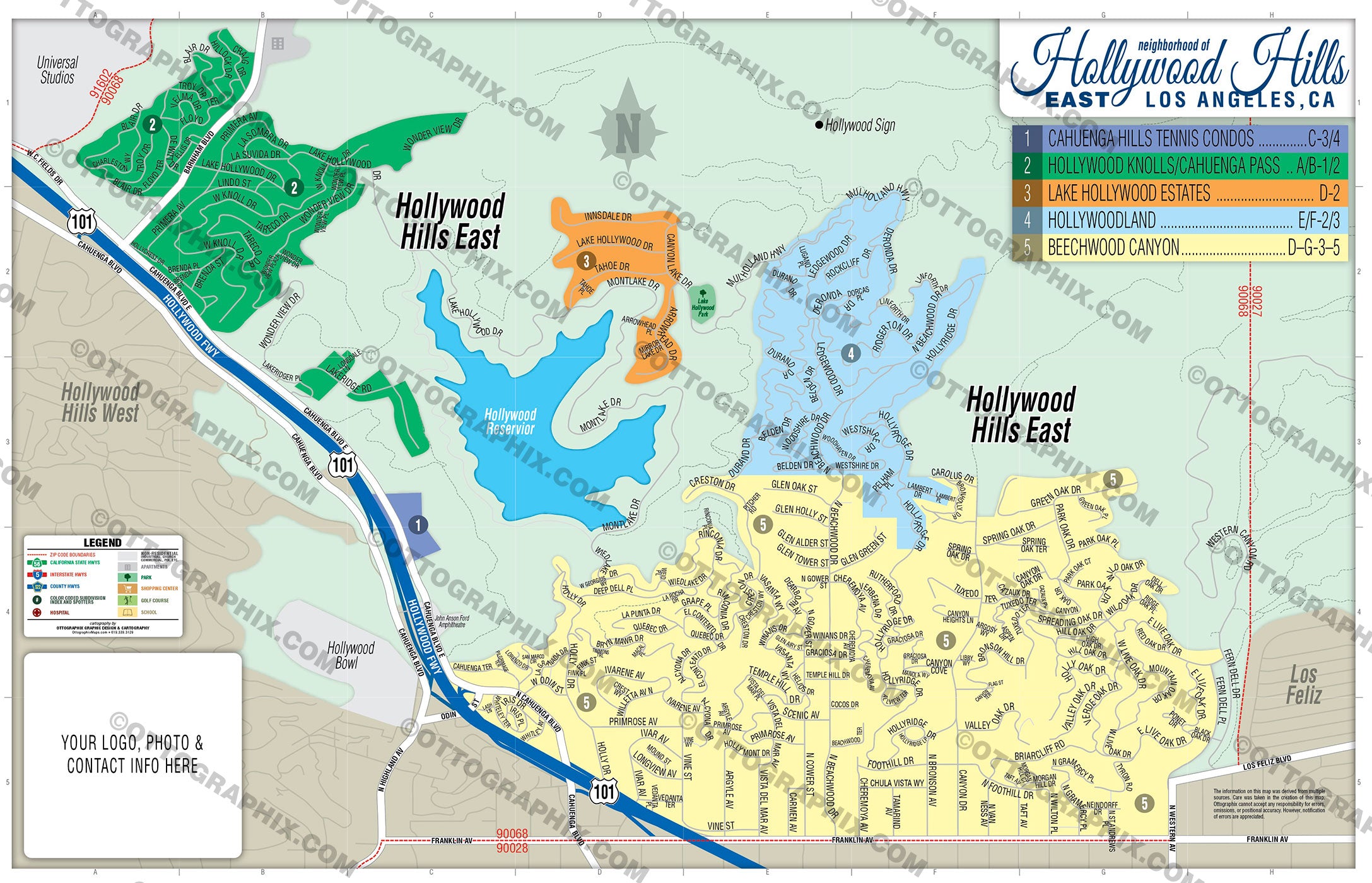 Hollywood Hills Map-EAST, Los Angeles County, CA