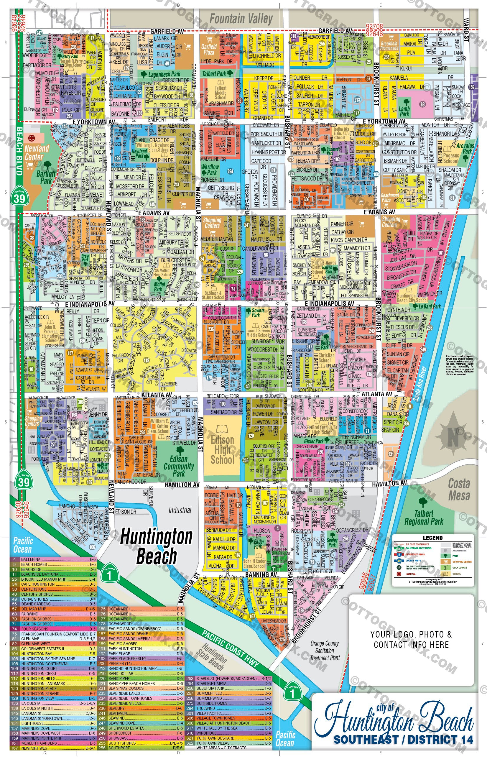 Huntington Beach Map - PDF, editable, royalty free