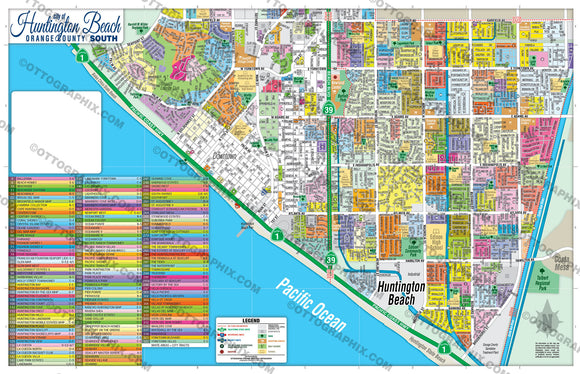 Huntington Beach Map - PDF, editable, royalty free