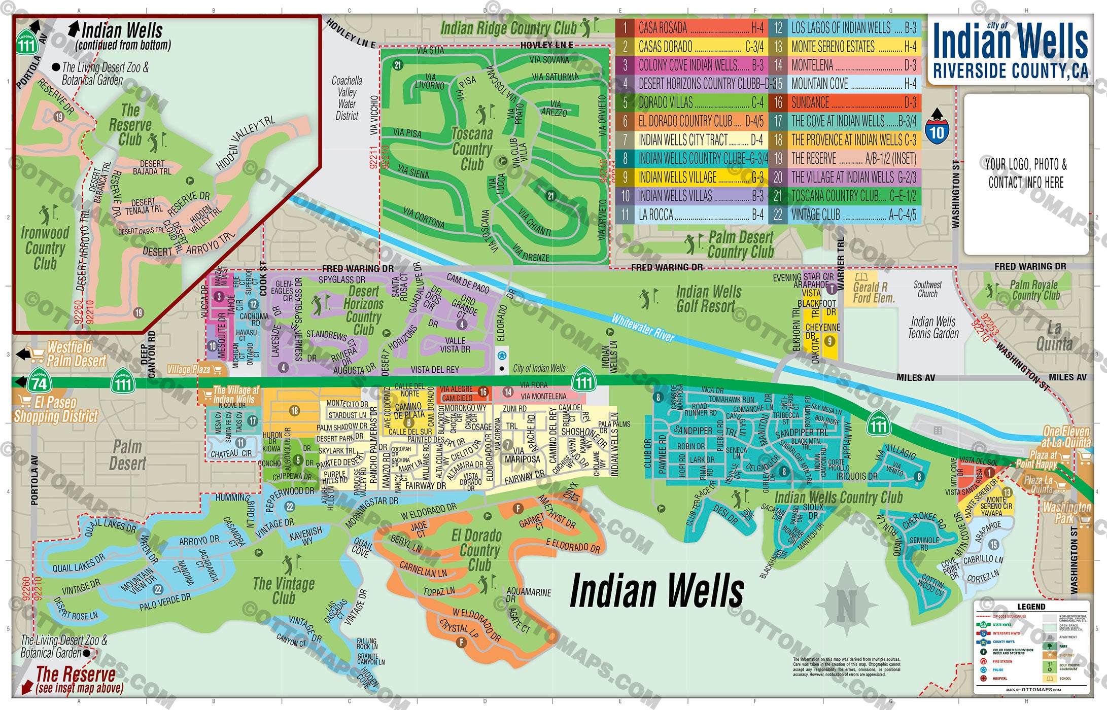 Indian Wells Map, Riverside County, CA - FILES - PDF and AI, editable, vector, royalty free