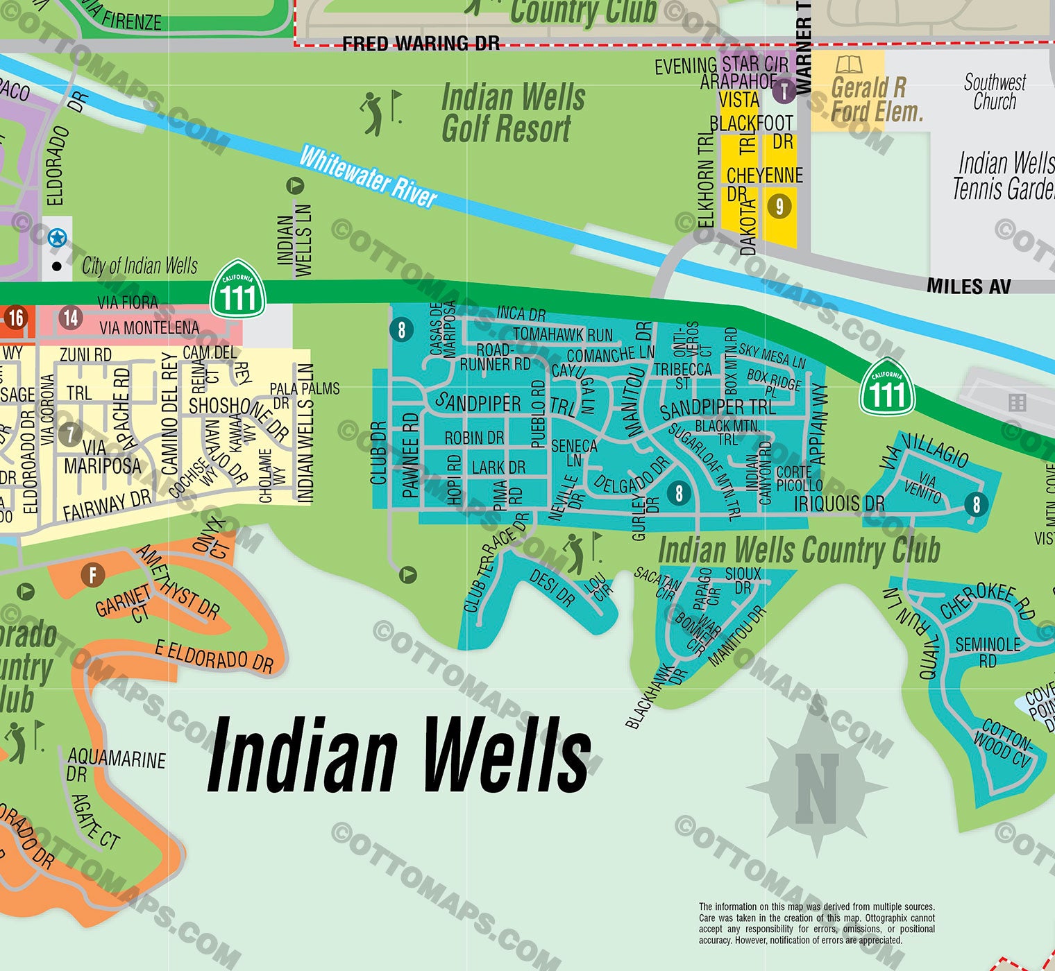 Indian Wells Map, Riverside County, CA - FILES - PDF and AI, editable, vector, royalty free