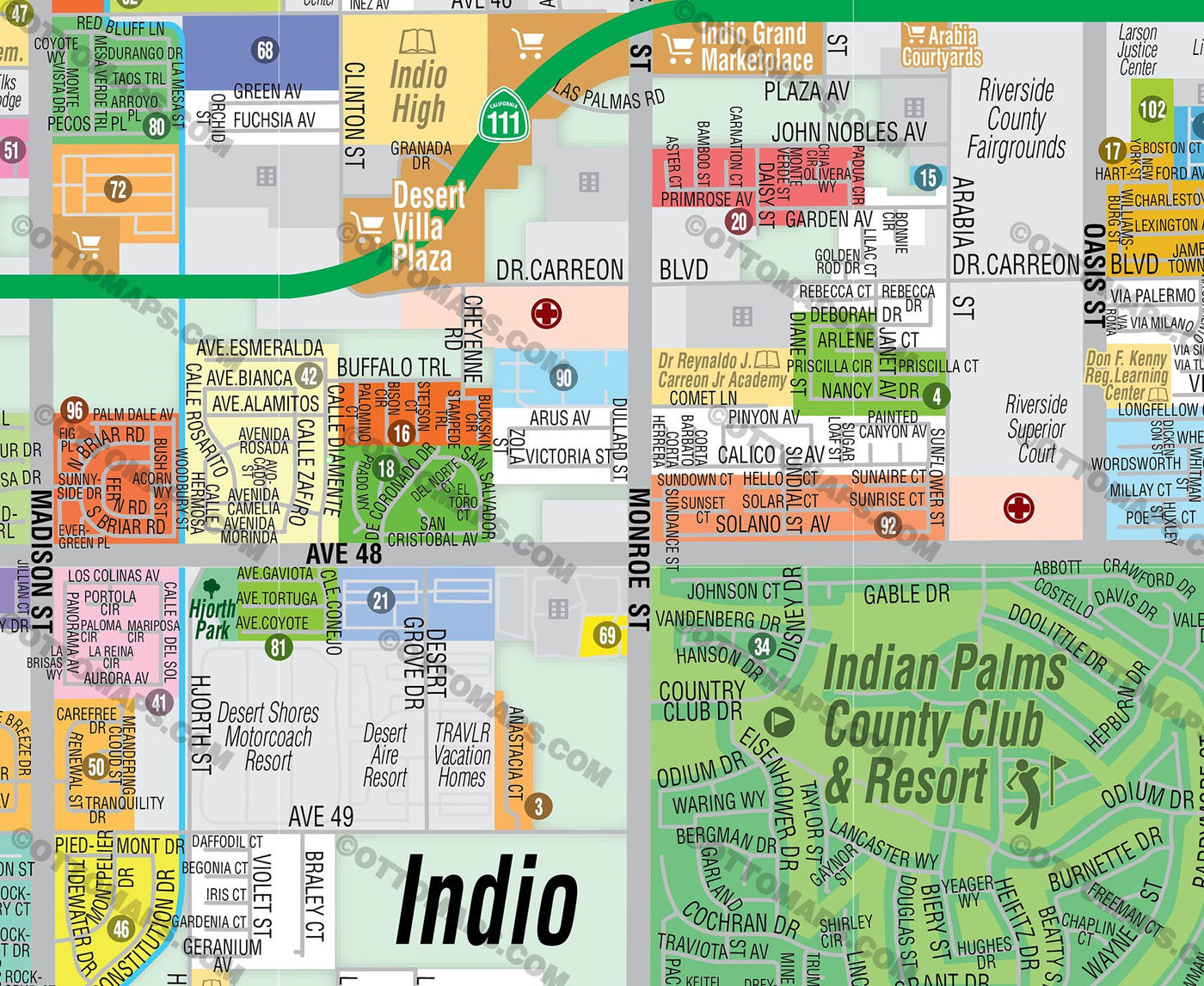 Indio Map, Riverside County, CA - FILES - PDF and AI, editable, vector ...