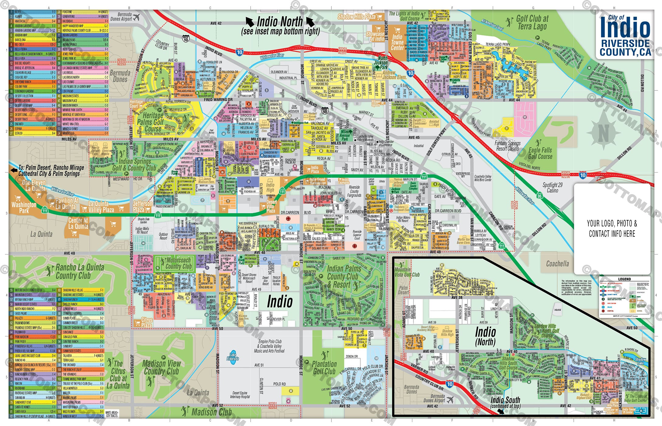 Indio Map, Riverside County, CA - FILES - PDF and AI, editable, vector, royalty free