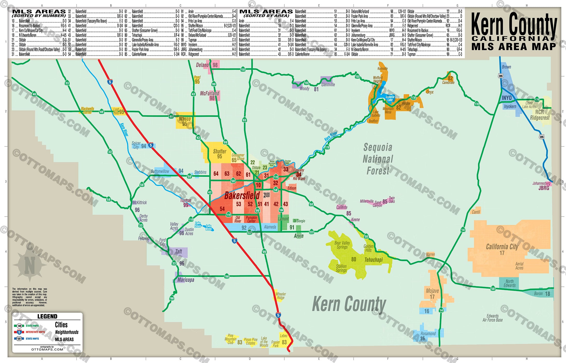 Kern County MLS Area Map - PDF, editable, royalty free