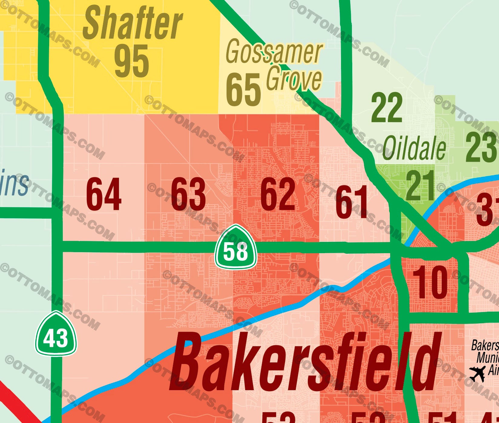 Kern County MLS Area Map - California - FILES - PDF and AI, editable, vector, royalty free