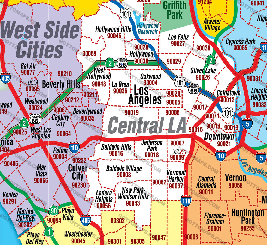 La2 Postcode Los Angeles County Zip Code Map (Regions Colored) - FILES - PDF and AI ...