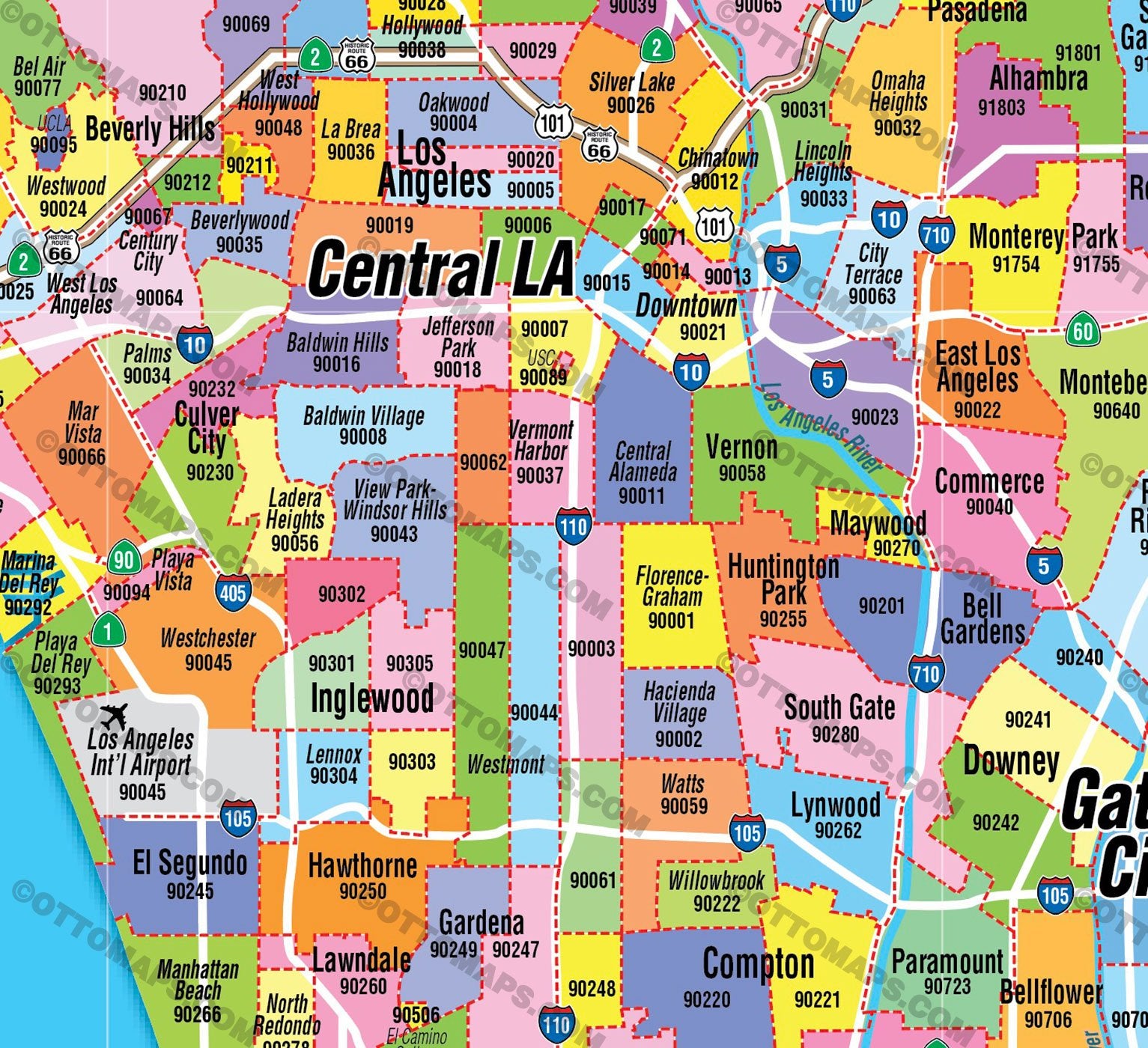 Los Angeles Zip Code Map - PDF, editable, royalty free