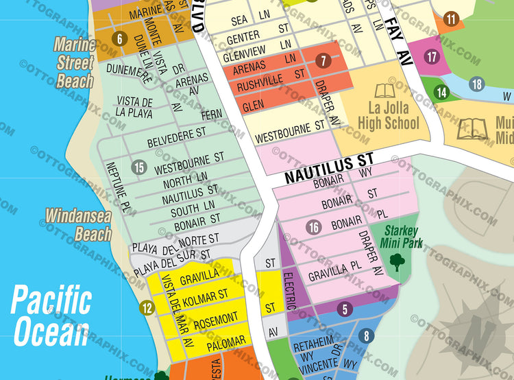La Jolla Coast Map, San Diego County, CA - FILES - PDF and AI, editabl ...