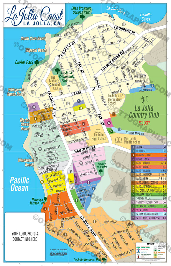 La Jolla Coast Map, San Diego County, CA