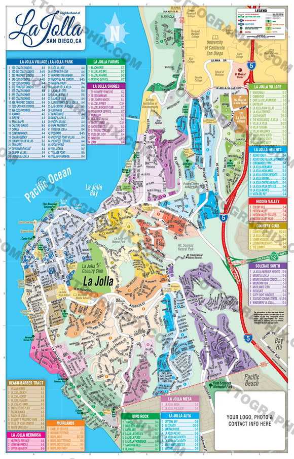 La Jolla Map, CA - Royalty Free, Vector Map