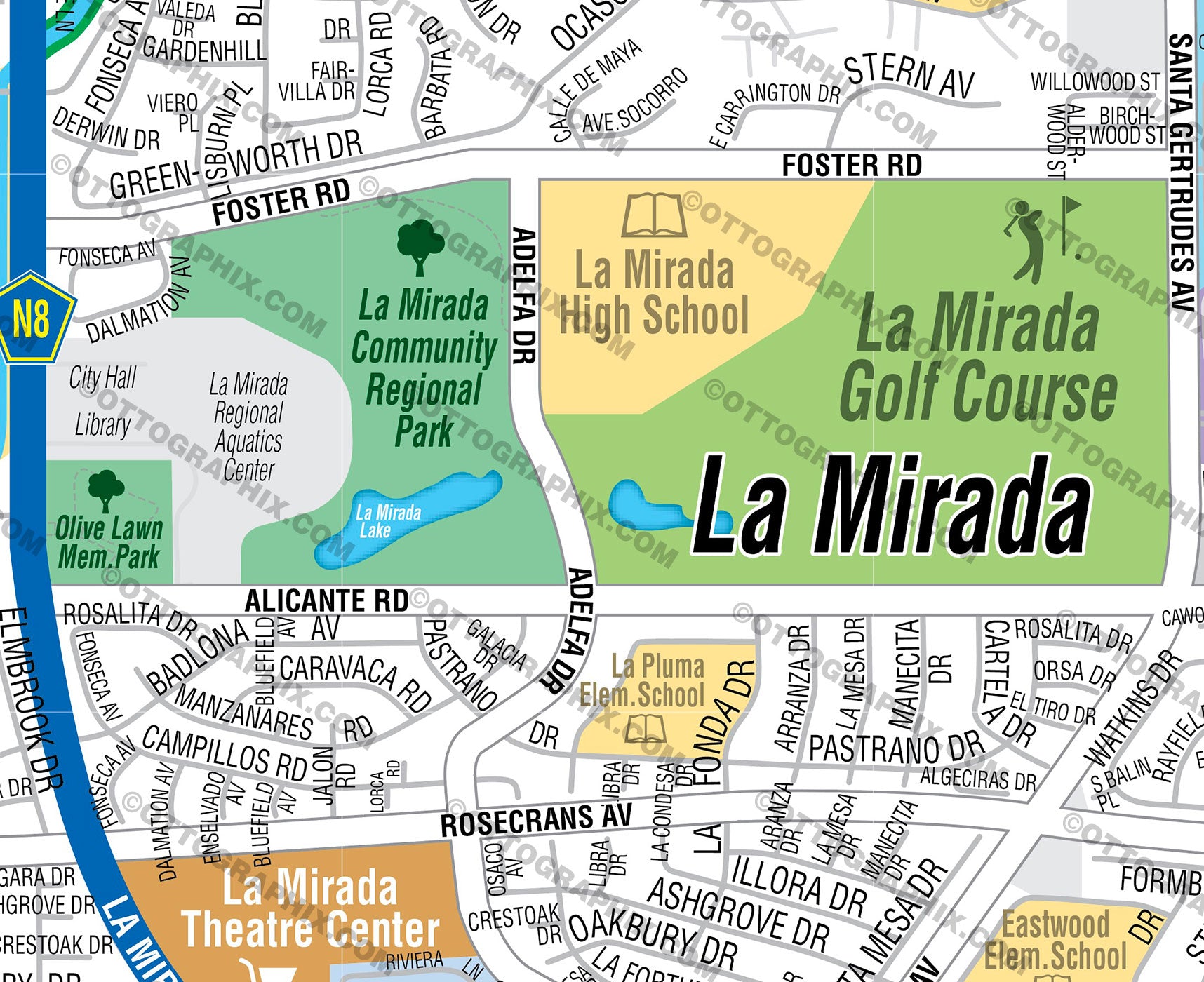 La Mirada Map, Los Angeles County, CA