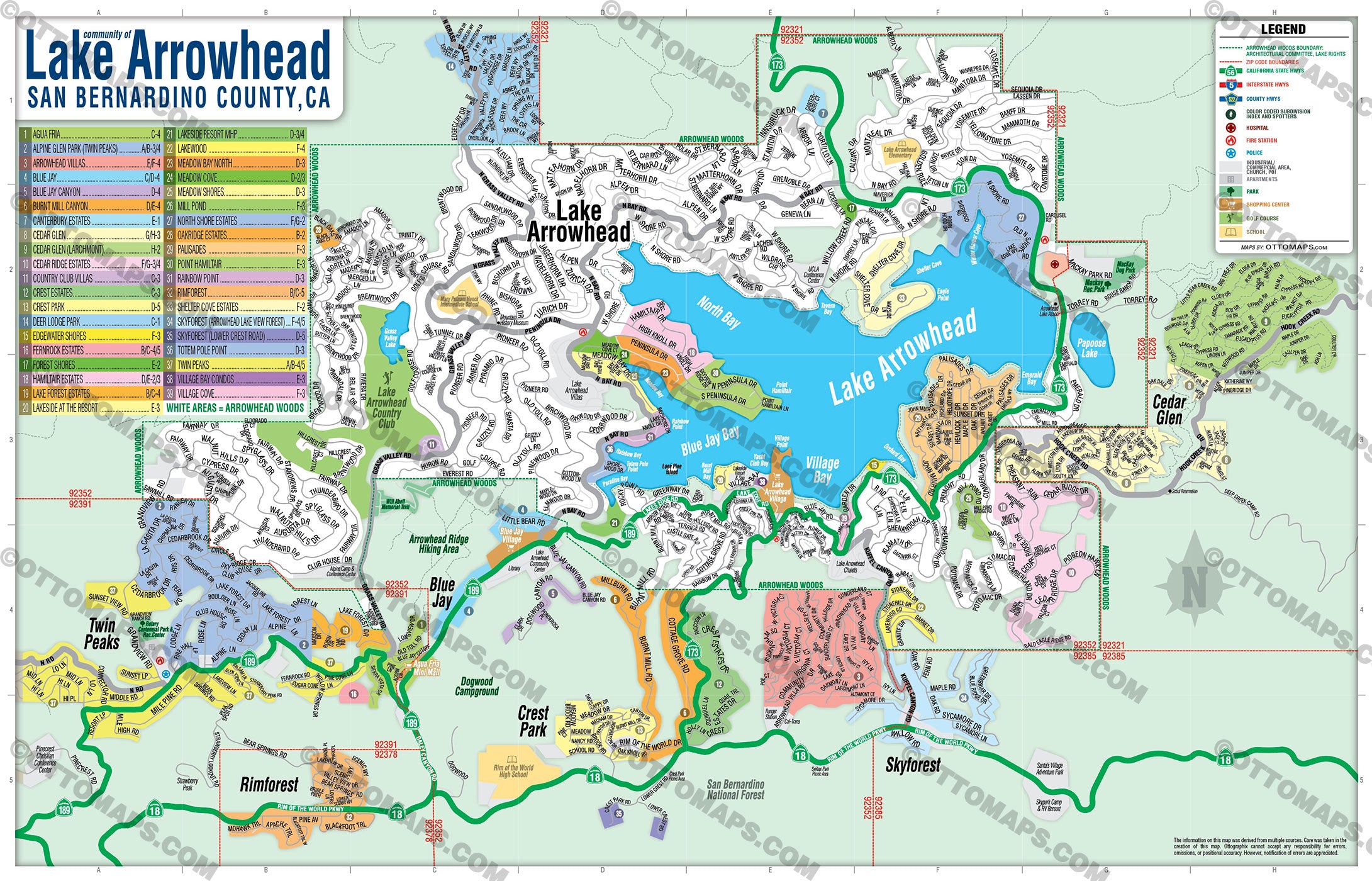 Lake Arrowhead Map - PDF, editable, royalty free