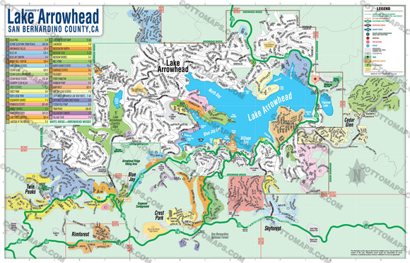 Lake Arrowhead Map - PDF, editable, royalty free