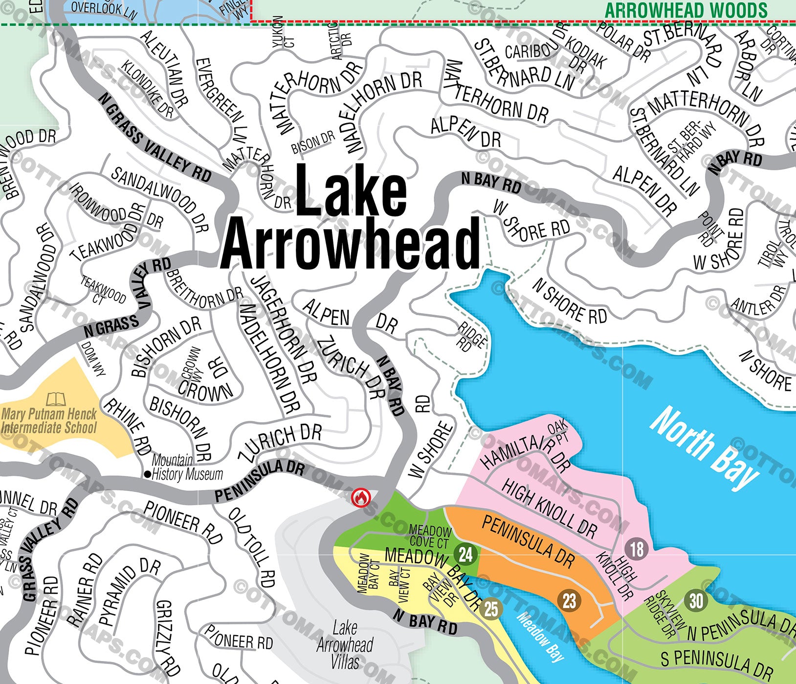 Lake Arrowhead Map - PDF, editable, royalty free