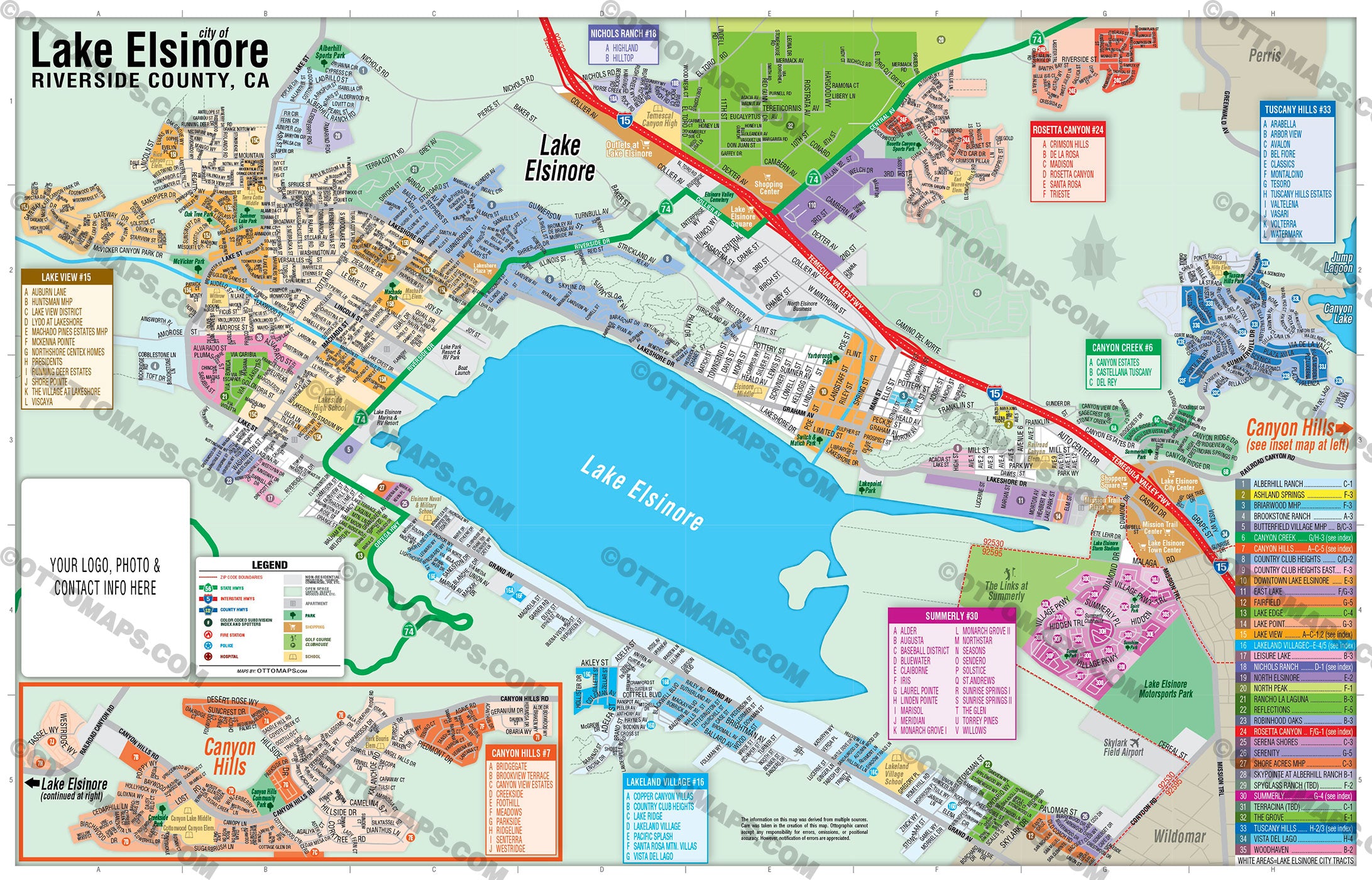 Lake Elsinore Map, Riverside County, CA - FILES - PDF and AI, editable, vector, royalty free