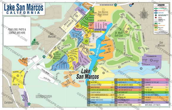 Lake San Marcos Map - PDF, editable, royalty free
