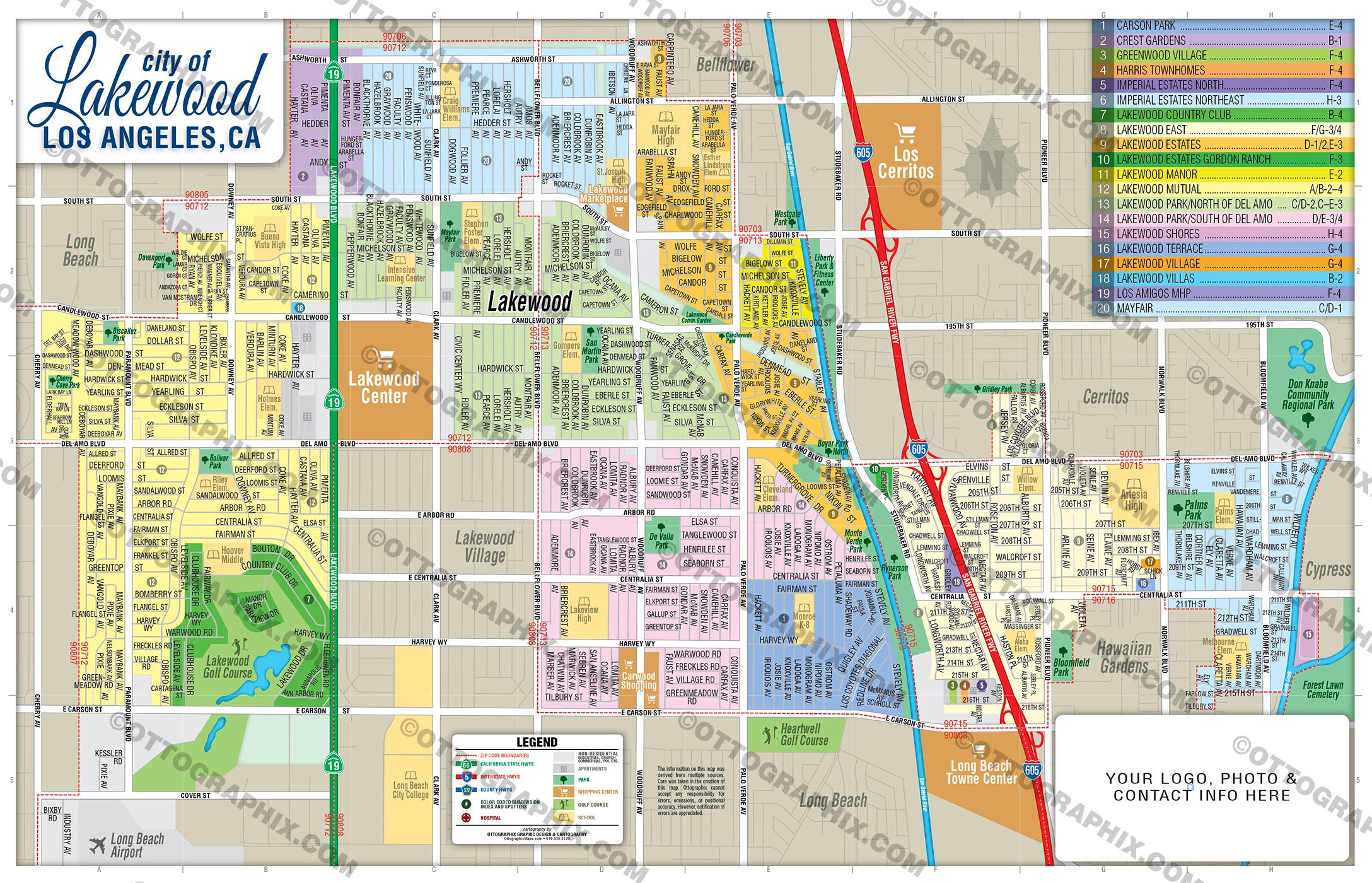 Lakewood Map, Los Angeles County, CA