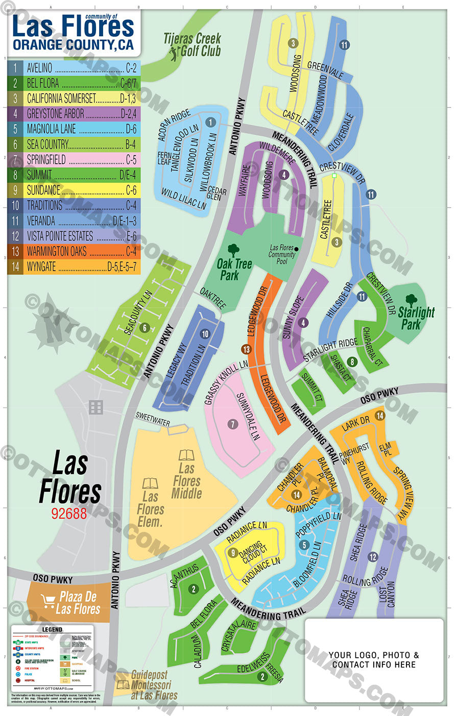 Las Flores Map - PDF, editable, royalty free