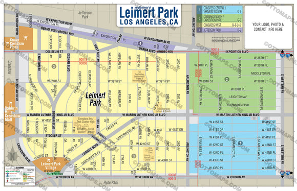 Leimert Park Map, Los Angeles - PDF, editable, royalty free