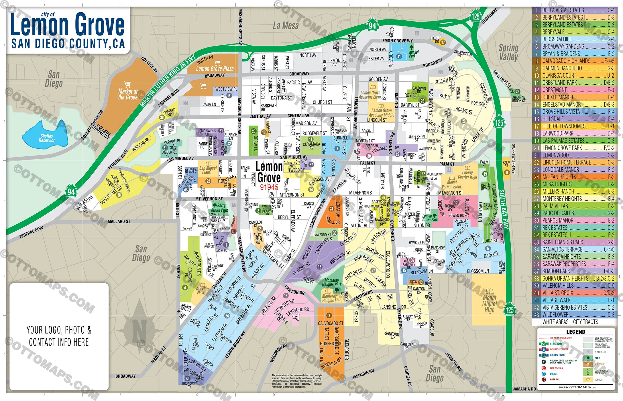 Lemon Grove Map, San Diego County, CA - FILES - PDF and AI, editable ...