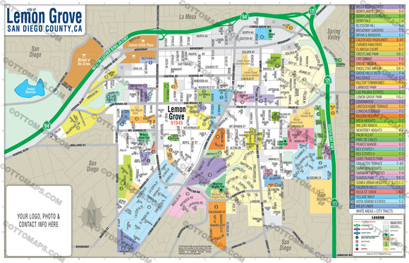 Lemon Grove Map - PDF, editable, royalty free