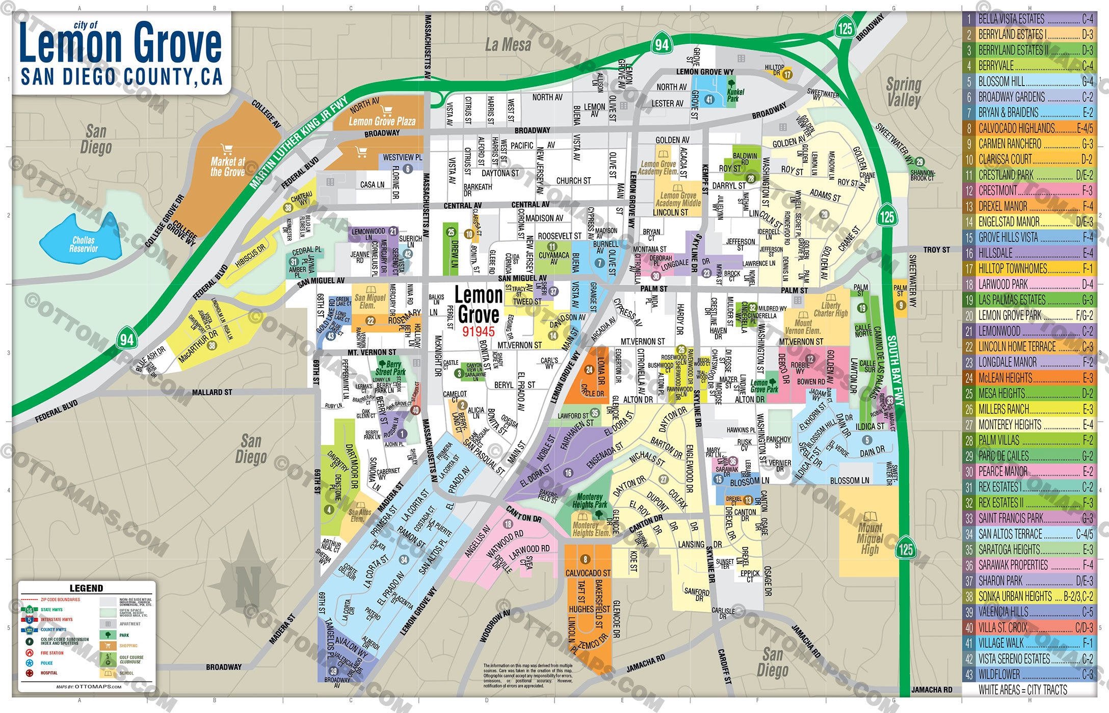 Lemon Grove Map - PDF, editable, royalty free