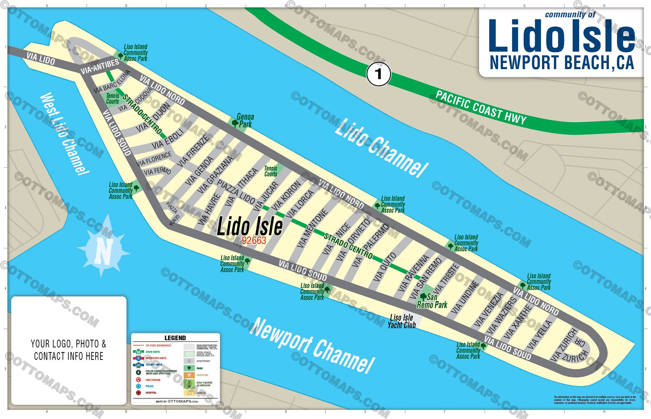 Lido Isle Map - PDF, editable, royalty free