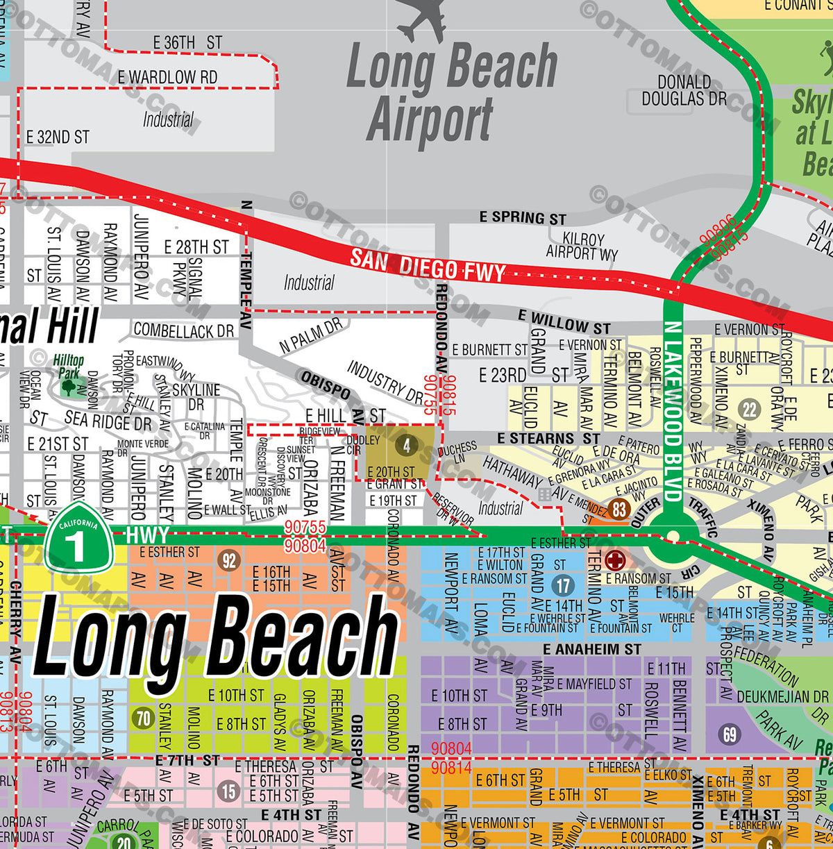 Long Beach Map, Los Angeles County, CA - FILES - PDF and AI, editable ...