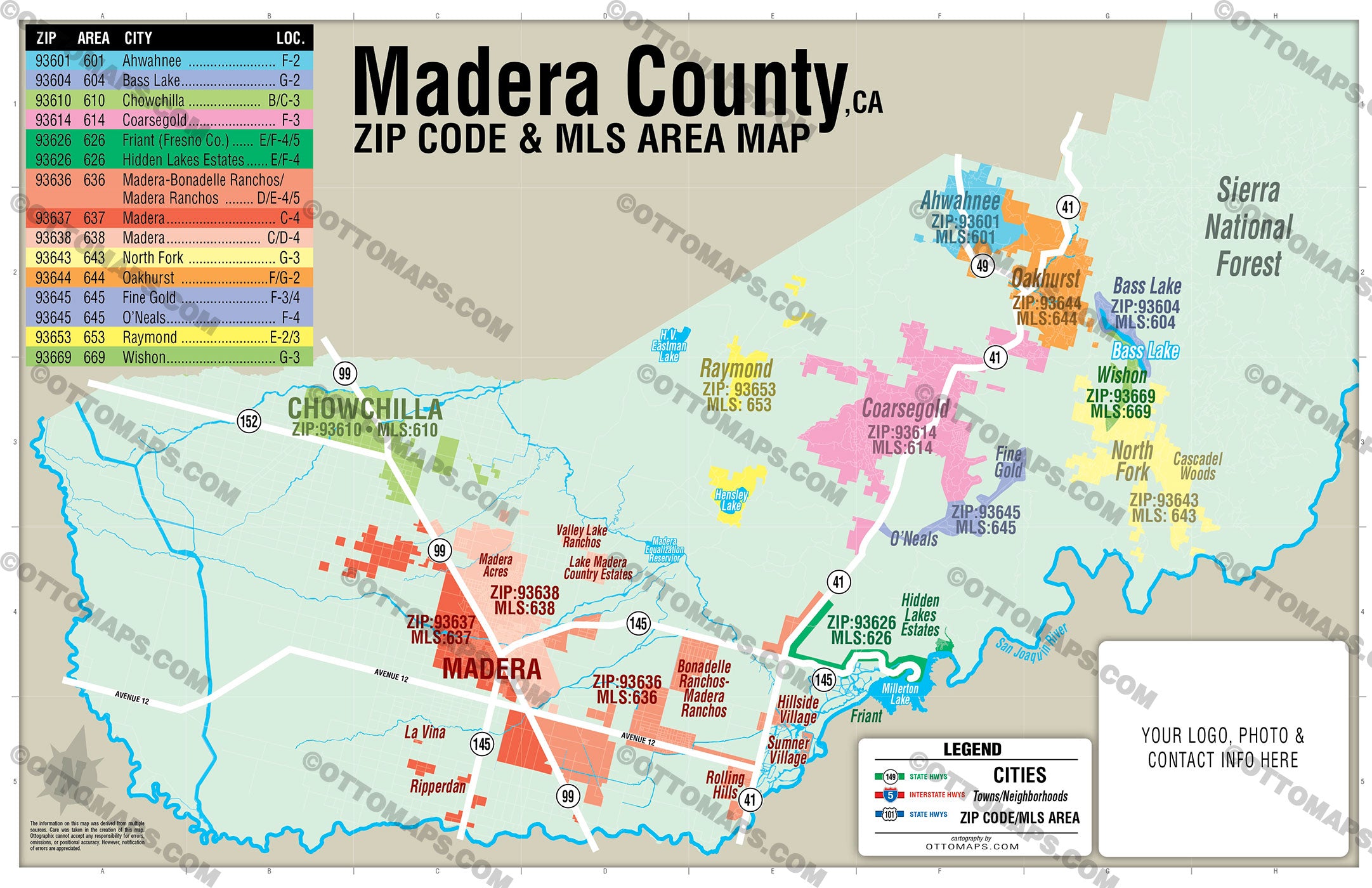 Madera County Combo Map - Zip Codes and MLS Areas