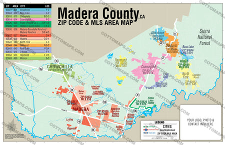 Madera County Combo Map - Zip Codes and MLS Areas - FILES - PDF and AI ...