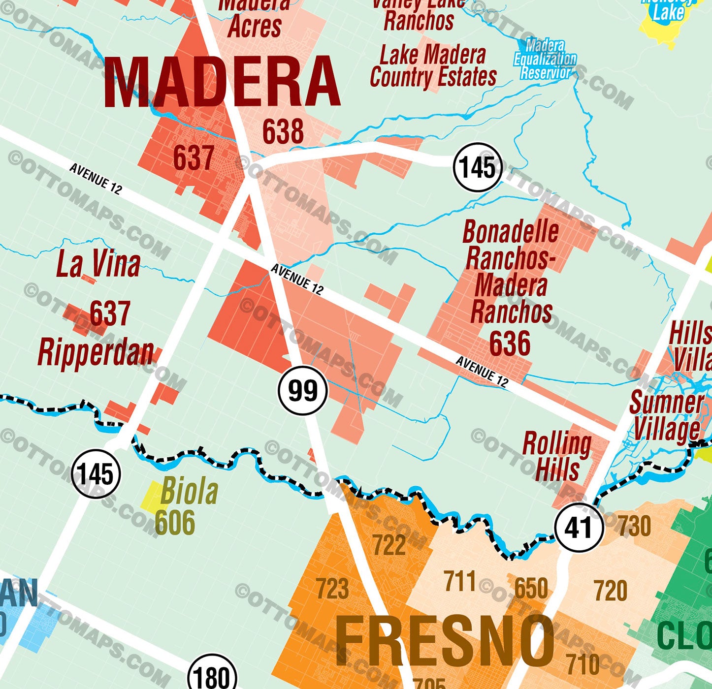 Fresno and Madera Counties MLS Area Map - California