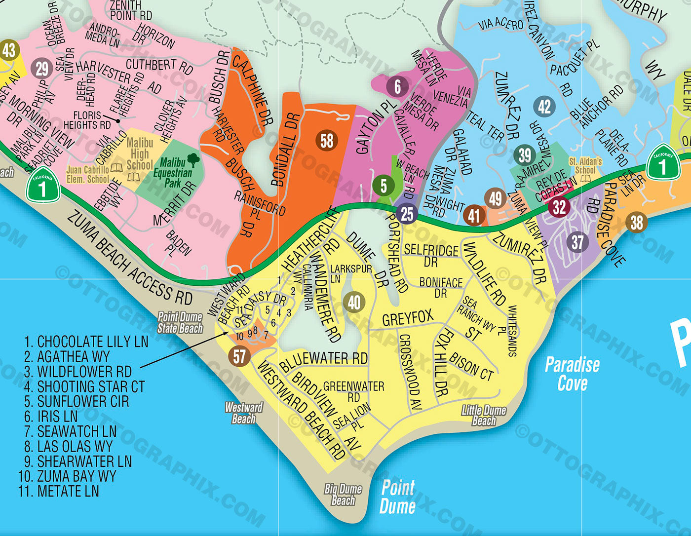 Malibu Map, Los Angeles County, CA