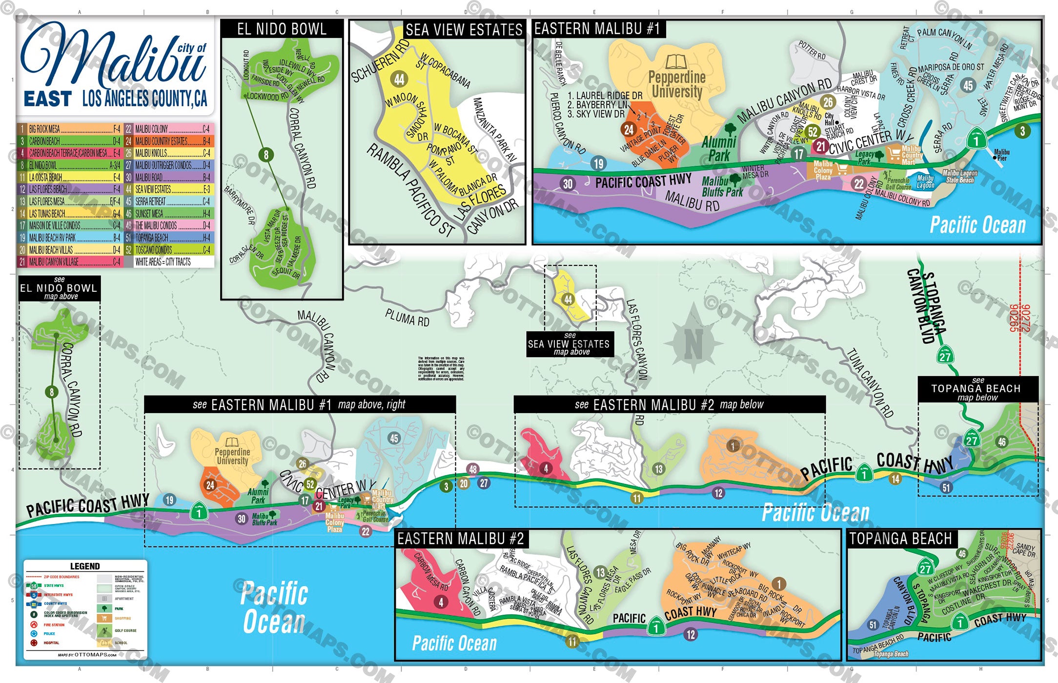 Malibu Map East - PDF, editable, royalty free