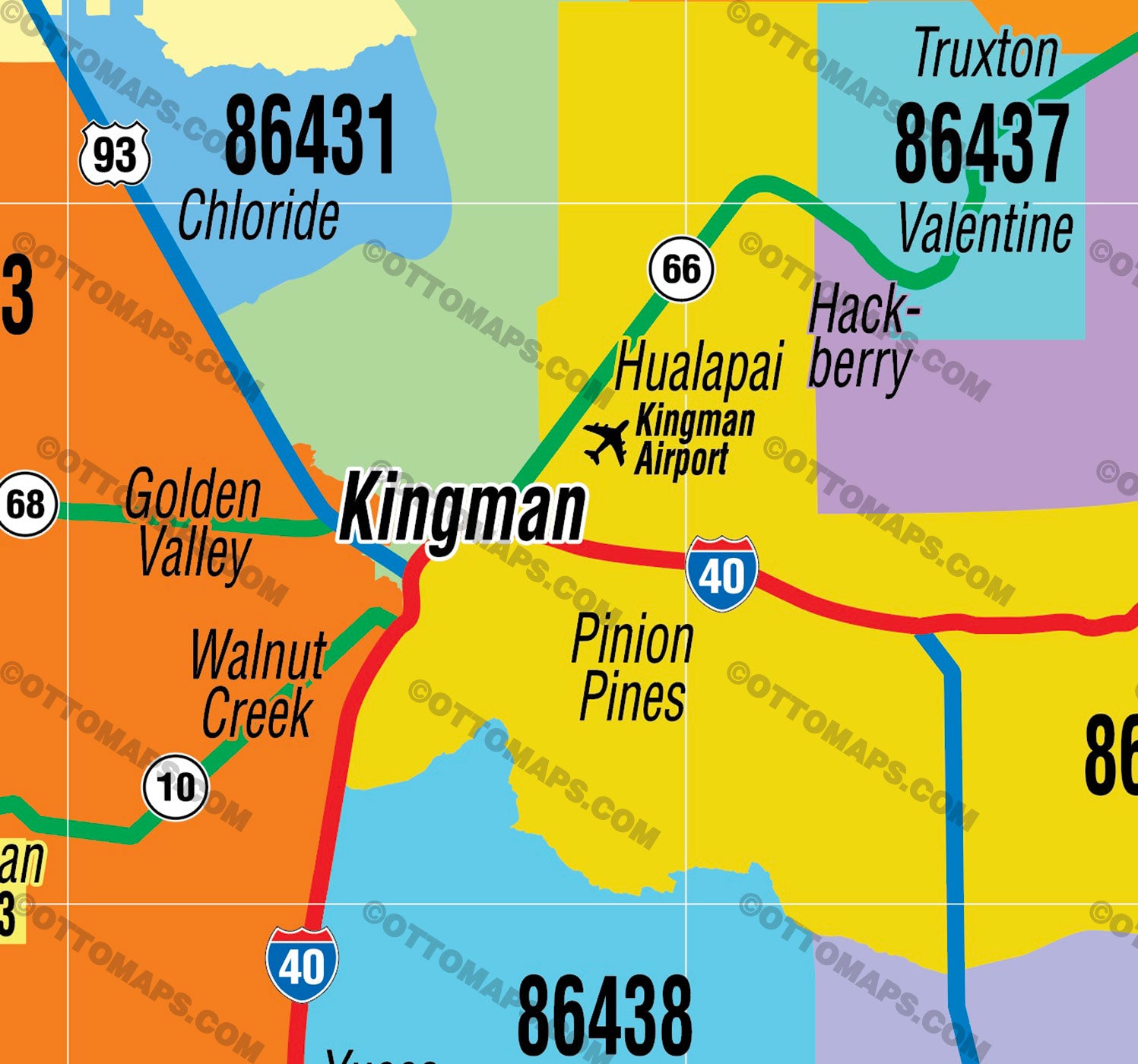 Mohave County Arizona Zip Code Map - PDF, editable, royalty free