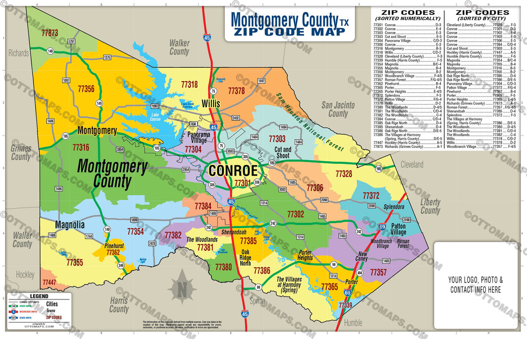 Montgomery County, Texas Zip Code Map – Otto Maps