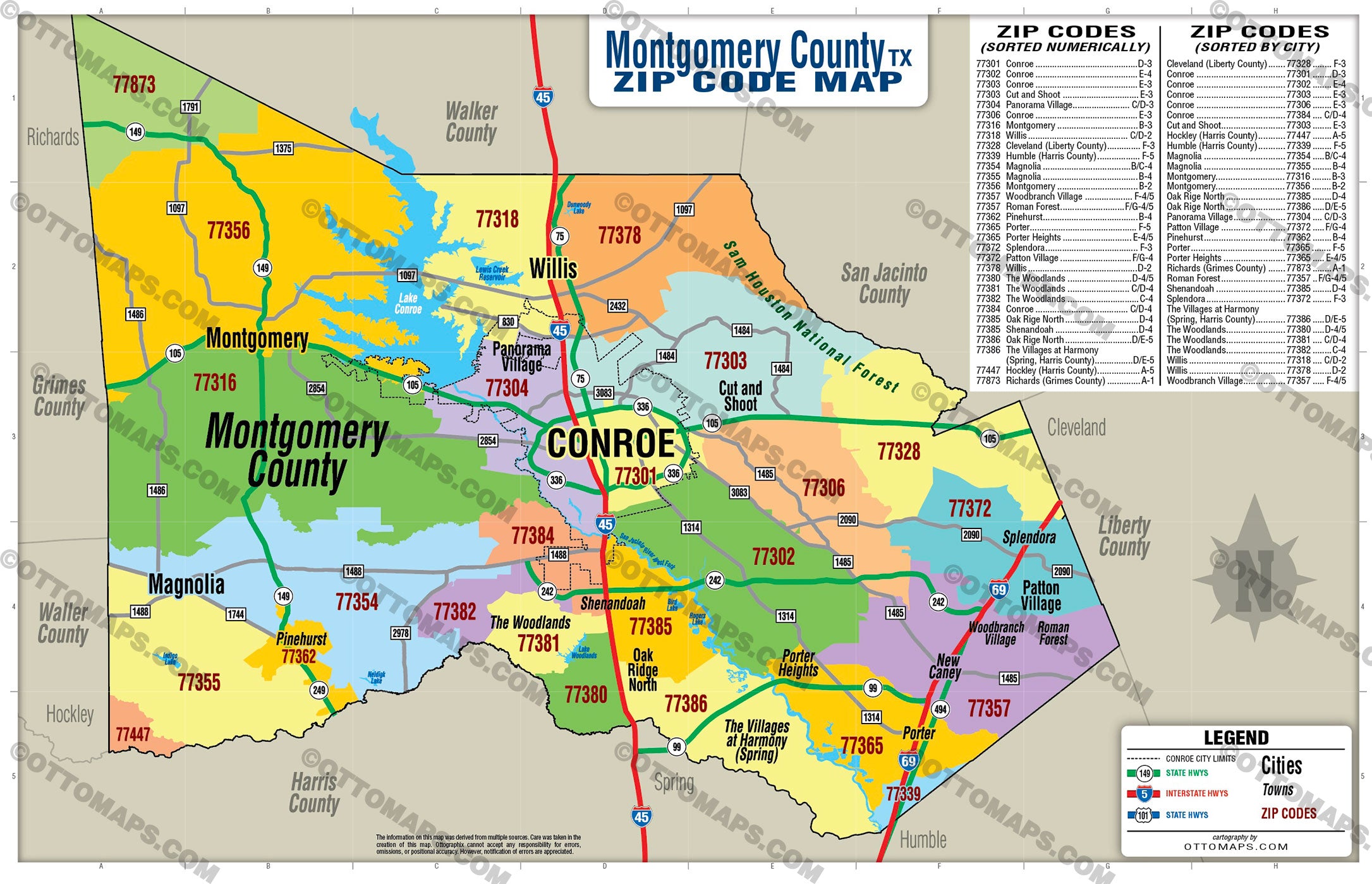 Montgomery County, Texas Zip Code Map - FILES - PDF and AI, editable, vector, royalty free