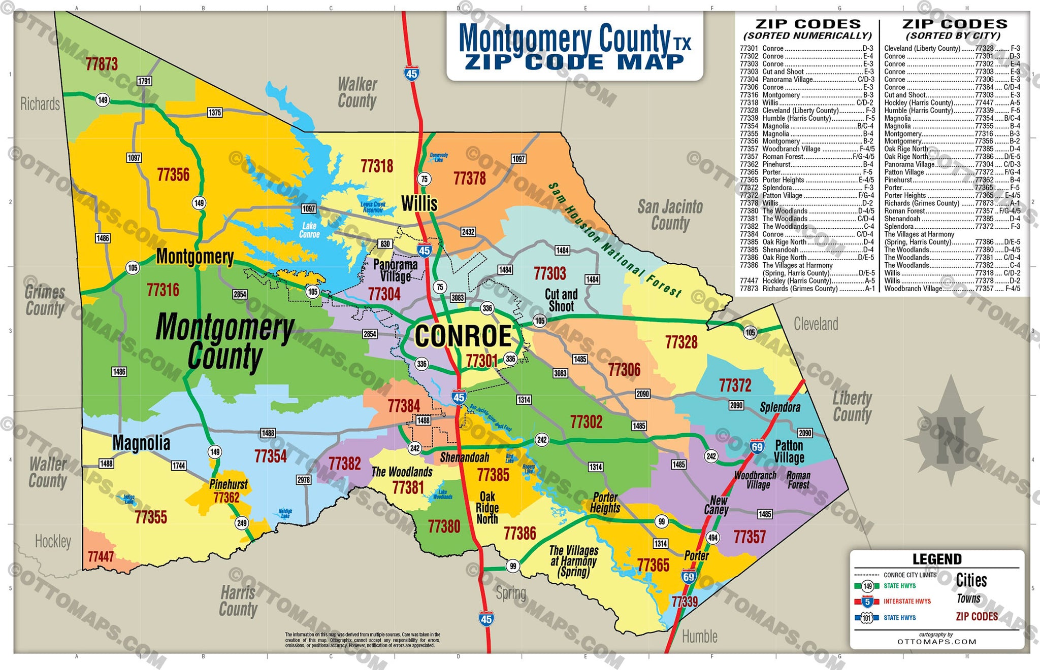 Montgomery County, Texas Zip Code Map Otto Maps