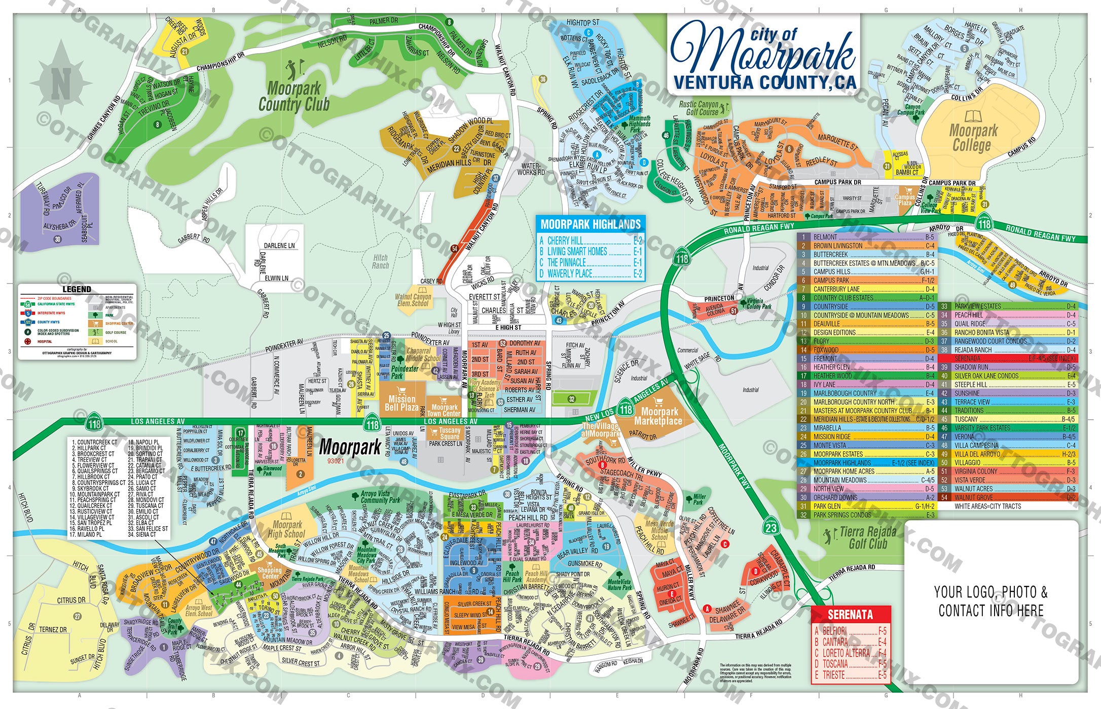 Moorpark Map with Subdivisions Ventura County, CA - FILES - PDF and AI, editable, vector, royalty free