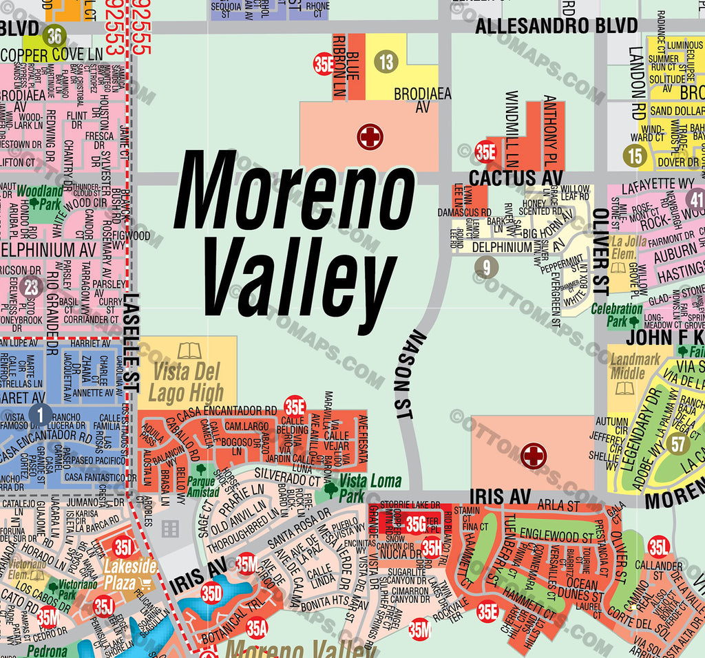 Moreno Valley Map, Riverside County, CA - FILES - PDF and AI, editable ...